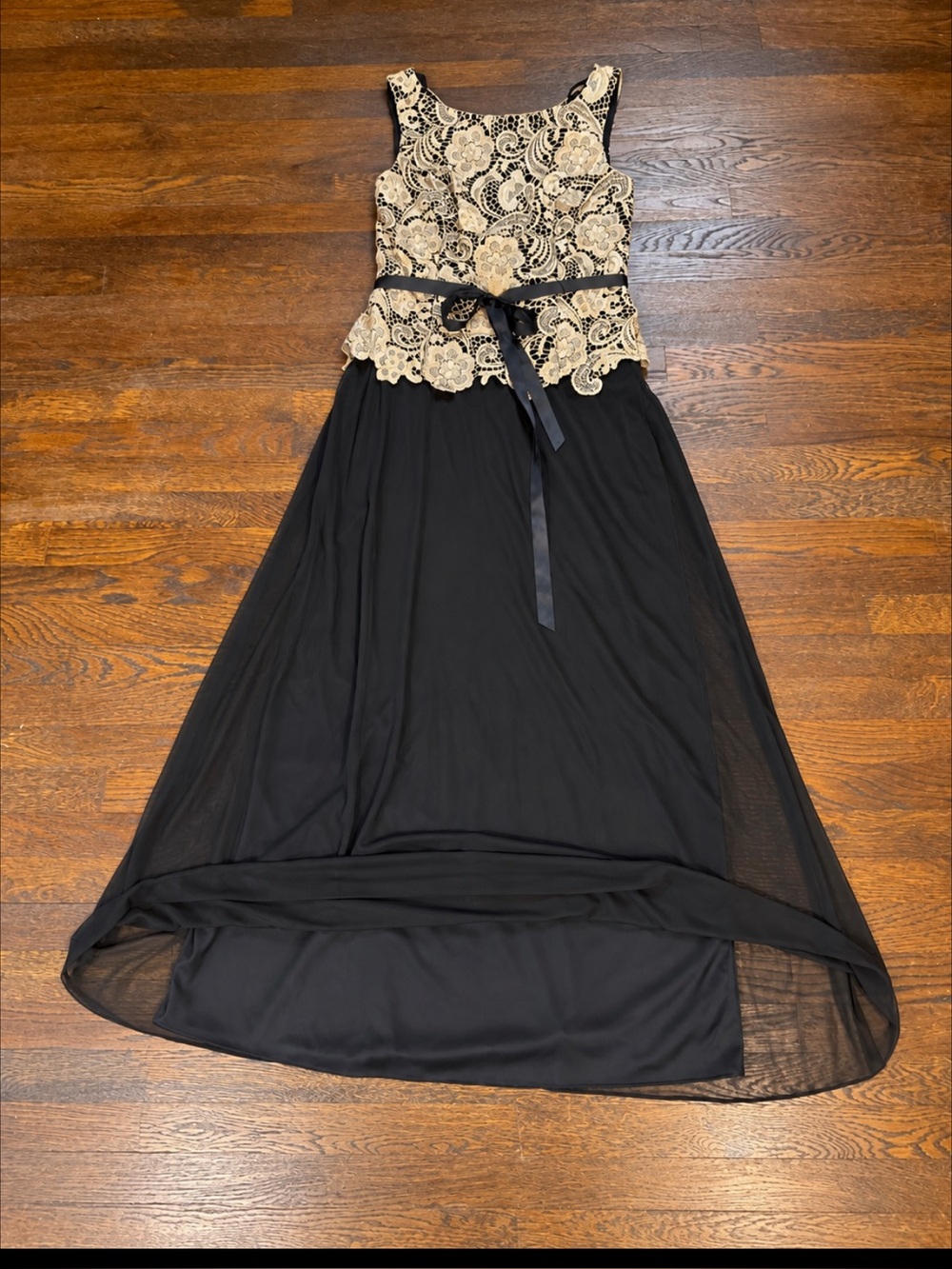 Alex Evenings Size 12 Black Gold Lace Formal Evening Gown 59” Long - Picture 9 of 14